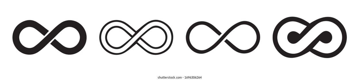 Infinity loop logo icon. Vector unlimited infinity, endless line shape sign.Set of four icons on white background.Vector illustration