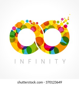 Infinity loop logotype. Stained glass vector multi coloured web button. Isolated branding corporate illustration, infinite emblem shape, template multicolored, one hundred element 100% % percent idea