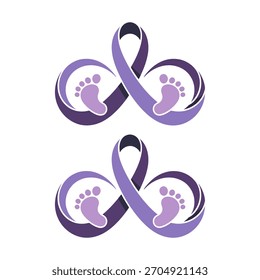 Cinta De Bucle Infinito, Motivo De Huellas De Bebé, Conciencia De La Premadurez, Amor Y Asistencia Interminables, Salud Neonatal, Cuidado Suave, Vector