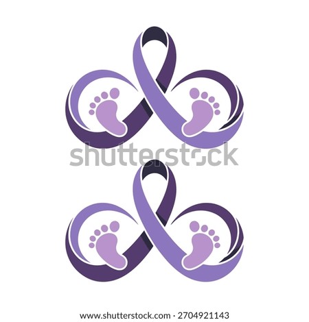 Infinity Loop Ribbon, Baby Footprints Motif, Prematurity Awareness, Endless Love And Support, Neonatal Health, Gentle Care, Vector