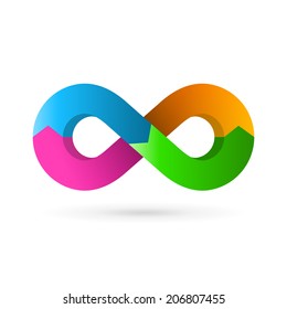 Infinity loop symbol logo icon design template with arrows. Vector color emblem sign.