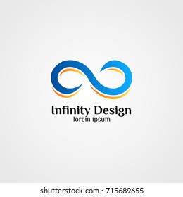 Infinity loop unlimited logo symbol design. Infinite cloud data concept. Blue and orange color vector illustration 