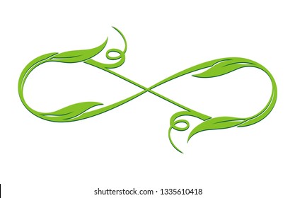 Infinity Loop vector symbol, conceptual spring logo with leaves