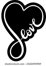 infinity love heart valentines day black vector graphic design and cut file