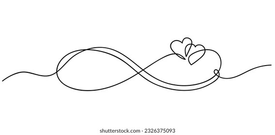 Icono de amor infinito. Dibujo continuo de líneas de arte símbolo Corazón e infinito. Amistad y concepto de amor. Mejor amigo para siempre. Ilustración del vector