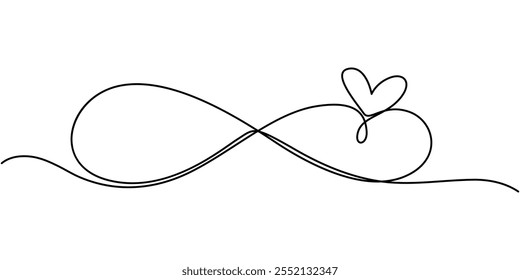 Icono de amor infinito. Dibujo de arte lineal continuo Símbolo de corazón e infinito. Concepto de amistad y amor. Mejor amigo para siempre. Ilustración vectorial, un dibujo de línea continua del símbolo del Infinito.