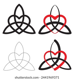 Ilustración vectorial del icono del amor infinito. Símbolo del día de San Valentín con adorno de Triquetra
