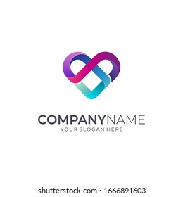 Infinity Love Logo Design with Colorful Line Style, Abstract Heart Vector Icon