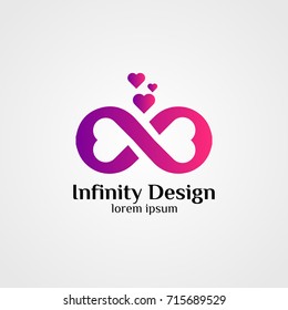 Infinity Love Loop Unlimited Logo Symbol Design. Infinite Heart Cloud Data Concept. Pink And Purple Color Vector Illustration 