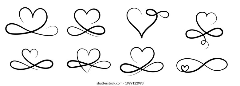 Infinity Love Symbol, Hand Drawn Valentine Heart Infinity Sign. Wedding Design Vector Elements.