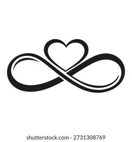 Infinity Love Symbol with Heart Shape, Minimal Romantic Vector Illustration