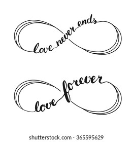 Infinity love symbol tattoo. Hand written calligraphy lettering text for invitation and greeting card for Valentines Day.