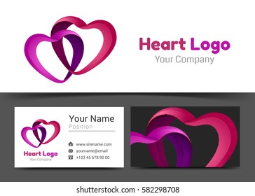Infinity Love Two Red Hearts Valentine Corporate Logo and Business Card Sign Template. Creative Design with Colorful Logotype Visual Identity Composition Multicolored Element. Vector Illustration.