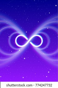 Infinity magic symbol, lemniscate or sideways eight spreads the mystic energy in spiritual space