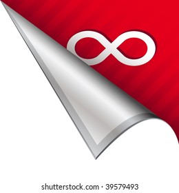 Infinity math symbol icon on vector peeled corner tab suitable for use in print, on websites, or in advertising materials.