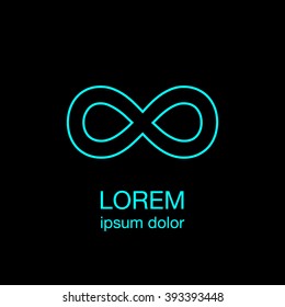 Infinity minimal logo concept, blue logotype design template on black background