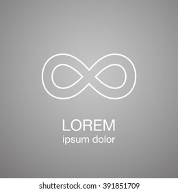 Infinity minimal logo concept, white logotype design template on gray background