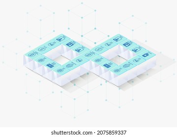 Infinity of mobile applications . Blue cubes. 3d vector illustration