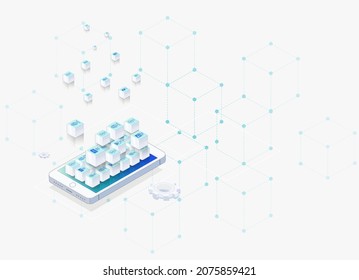 Infinity of mobile applications. Blue cubes that are on the smartphone. 3d vector illustration