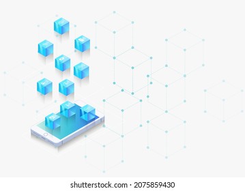 Infinity of mobile applications. Blue cubes that are on the smartphone. 3d vector illustration