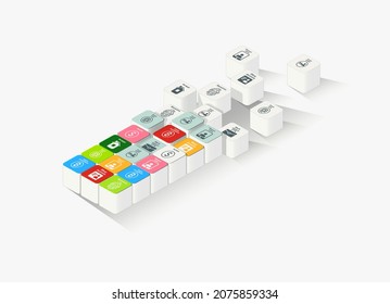Infinity of mobile applications. Colorful cubes. 3d vector illustration