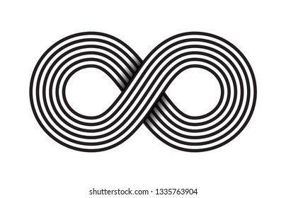 Infinity, moebius vector symbol, logo or limitless sign isolated on white background. Creative infinite or eternity endless icon