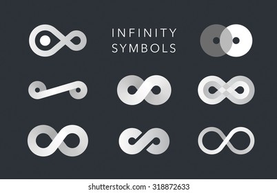 infinity monochrome symbols vector set on black