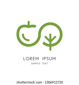 Infinity Nature Logo - Apple, Cherry Or Plum And Tree Symbol. Endless Life, Garden And Orchard, Fruit Picking And Harvesting Vector Icon.