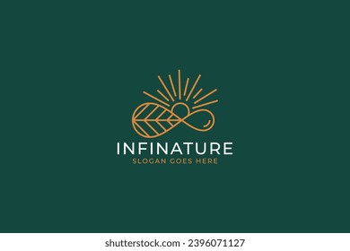 Infinity and Nature Logo with Concept Shape Limitless Infinite Unlimited Sign Symbol Sun Leaf Water Abstract