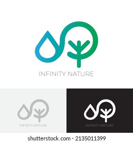 Infinity nature logo - a drop of water and tree or plant symbol. Ecology, environment and agriculture vector icon.
