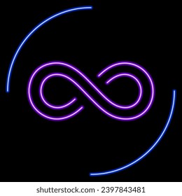 signo de neón infinito, diseño moderno de banner brillante, coloridas tendencias de diseño moderno sobre fondo negro. Ilustración vectorial.