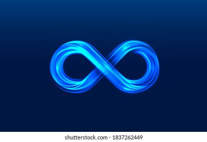 Infinity neon symbol on the blue background. Vector illustration