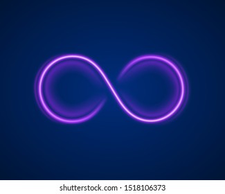 Infinity neon symbol on the purple background. Vector illustration