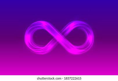 Infinity Neon Symbol On The Purple Background. Vector Illustration