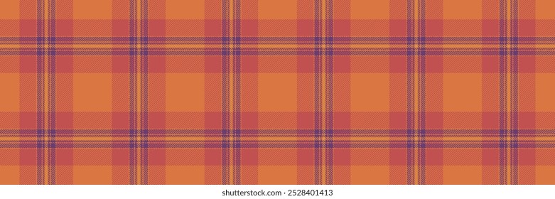 Padrão infinito xadrez check, textura internacional tartan têxtil. Colheita de tecido de vetor plano de fundo sem costura em cores laranja e vermelho.