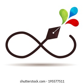Infinity pen icon, color splash