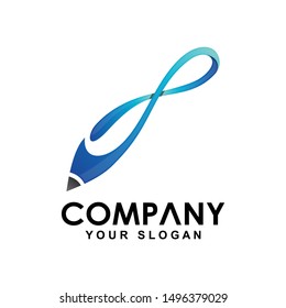 Infinity pencil logo, pencil endless symbol logo, 
