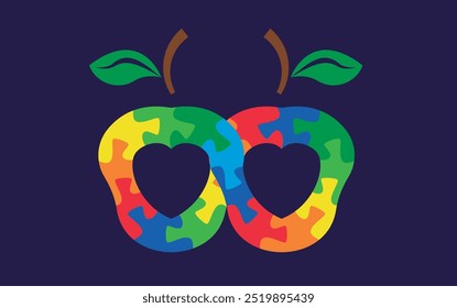  Diseño de concepto de manzana de rompecabezas infinito. Vector aislado sobre fondo azul.	