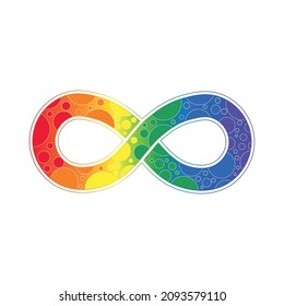 Infinity rainbow symbol with bubbles. Autism pride symbol with round shape vector illustration. infinity sign in rainbow spectrum colors. Neurodiversity awareness and acceptance. 
