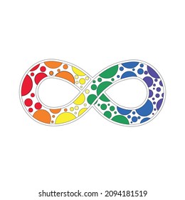 Infinity rainbow symbol with bubbles. Autism pride symbol with round shape vector illustration. infinity sign in rainbow spectrum colors. Neurodiversity awareness and acceptance. 
