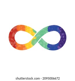 Infinity rainbow symbol with bubbles. Autism pride symbol with round shape vector illustration. infinity sign in rainbow spectrum colors. Neurodiversity awareness and acceptance. 
