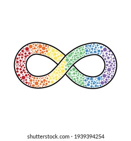 Infinity rainbow symbol with dots. Autism pride symbol with round shape vector illustration. infinity sign in rainbow spectrum colors. Neurodiversity awareness and acceptance. 