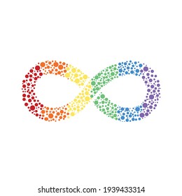Unendliches Regenbogensymbol mit Punkten. Autismus Stolz Symbol mit runder Form Vektorgrafik. unendlich Zeichen in den Farben des Regenbogenspektrums. Sensibilisierung und Akzeptanz für Neurovielfalt. 