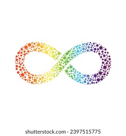 Infinity rainbow symbol with dots. Autism pride symbol with round shape vector illustration. infinity sign in rainbow spectrum colors. Neurodiversity awareness and acceptance. 
