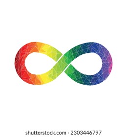 Unendliches Regenbogensymbol mit polygonalem Stil. Autismus Stolz Symbol Vektorgrafik. unendlich Zeichen in den Farben des Regenbogenspektrums. Sensibilisierung und Akzeptanz für Neurovielfalt. 