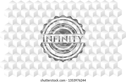Infinity realistic grey emblem with cube white background