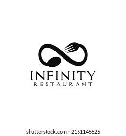 Infinity restaurant symbol incorporated with spoon and fork vector logo design