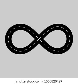 Infinity Ring Road shape cartoon style vector illustration. Loop way Symbols and objects for design isolated on background. Asphalt  endless road template. Bending high way, highway geometric style