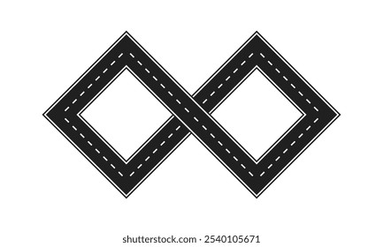 Símbolo infinito de la línea de la carretera, bucle cuadrado sin fin, Plantilla del logotipo, intercambio multinivel de la carretera