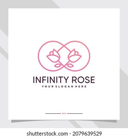 Infinity and rose flower logo design with line art style